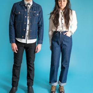 Topo Designs 5-Pocket Dungarees (raw denim) high waist size 8 wide leg